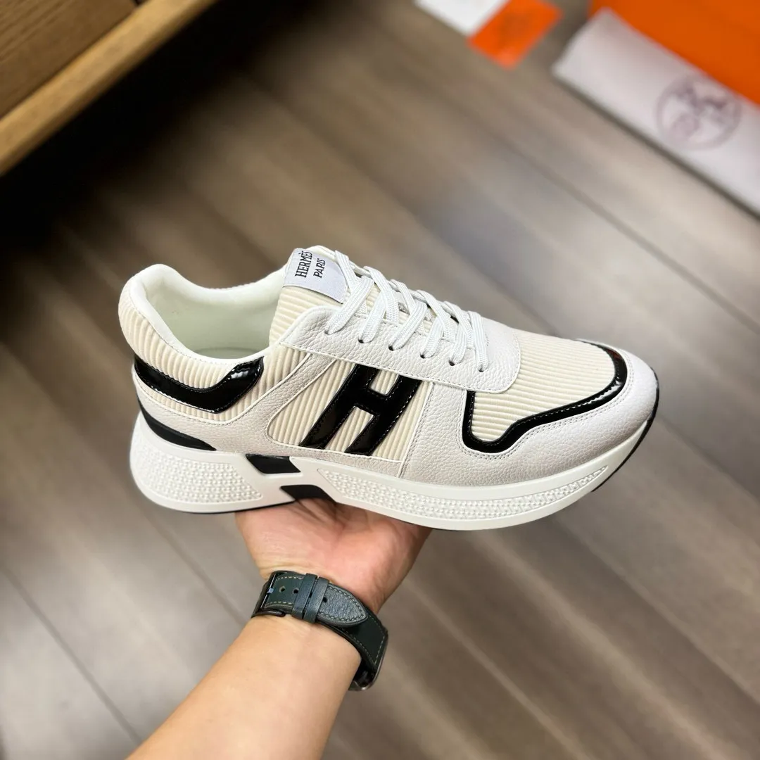 [HERMES] Hermès men's shoes 💰520💰 - High-end quality original order - Upper: 🔝 tumbled calfskin, high mercerized striped fabric, sewn brand H totem - Lining: water-dyed cowhide - Outsole: ultra-light T men's shoes 💰U foam rubber; two-color molded outsole - Super high quality control, fine workmanship: highlighted (high-end, luxury, grade) -Size :38-44, (45, customized)